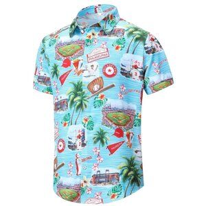 New Philadelphia Phillies Hawaiian Button Up Shirt Sky Blue Men's